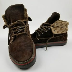 GUCCI Men's Softy Tek Hi-Top Shoes Cocoa Brown 224
